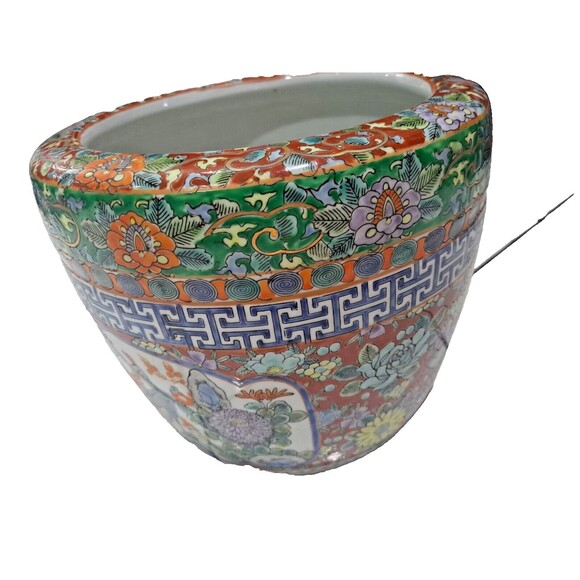 Japanese Imari Planter Peacock Gold Leaf, Hand Painted Unbranded Porcelain 10" - Picture 1 of 7